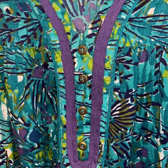 Biba Short Dress Kaftan Beach Cover Up V-Neck %100 Cotton Floral Print Size US M - Picture 7 of 9